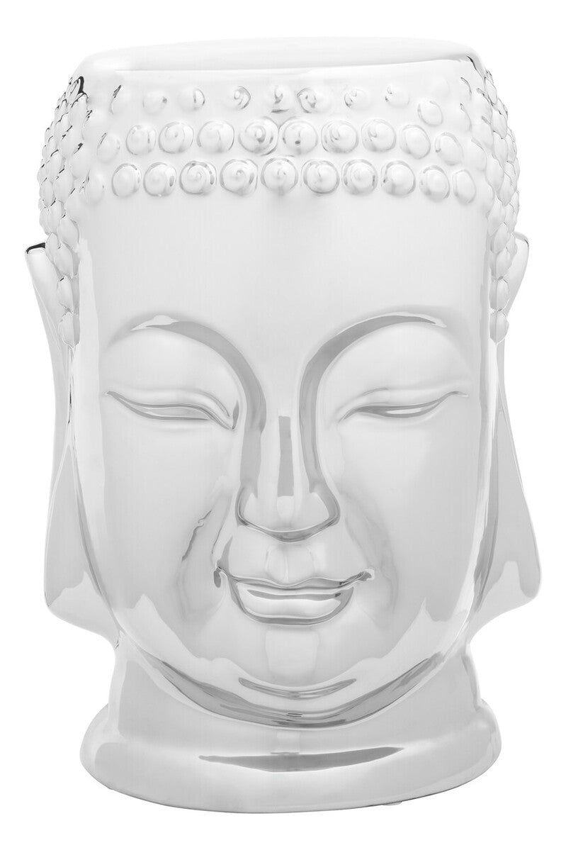 Torcello Silver Finish Ceramic Buddha Side Table and Stool
