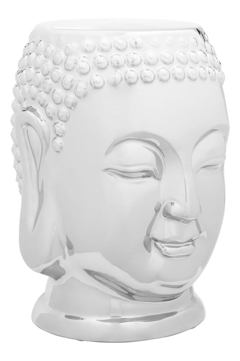Torcello Silver Finish Ceramic Buddha Side Table and Stool