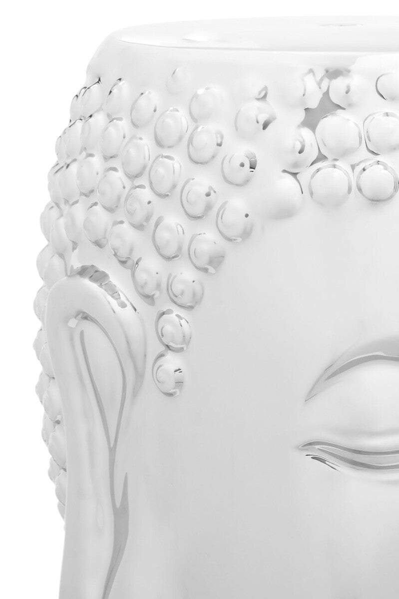 Torcello Silver Finish Ceramic Buddha Side Table and Stool