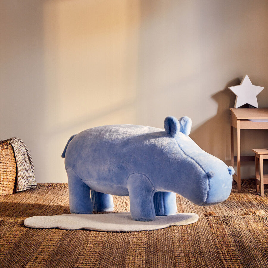 Jungle Safari Blue Faux Fur Hippo Kids Stool
