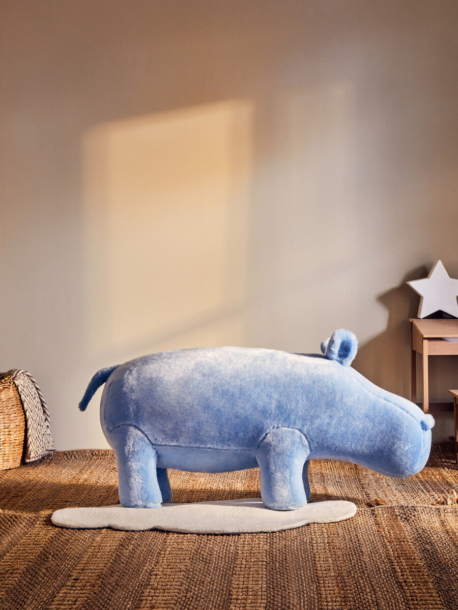 Jungle Safari Blue Faux Fur Hippo Kids Stool