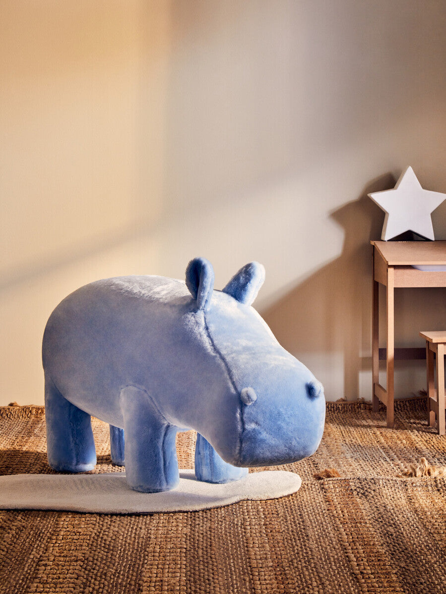 Jungle Safari Blue Faux Fur Hippo Kids Stool