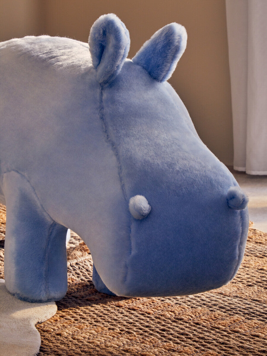 Jungle Safari Blue Faux Fur Hippo Kids Stool