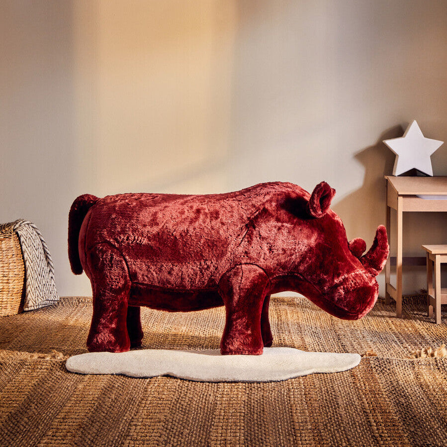 Jungle Safari Maroon Faux Fur Rhino Kids Stool