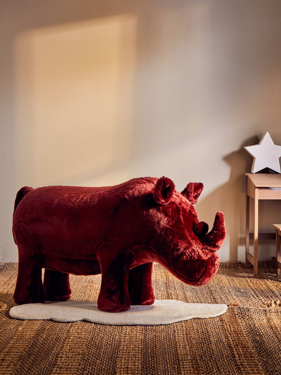 Jungle Safari Maroon Faux Fur Rhino Kids Stool