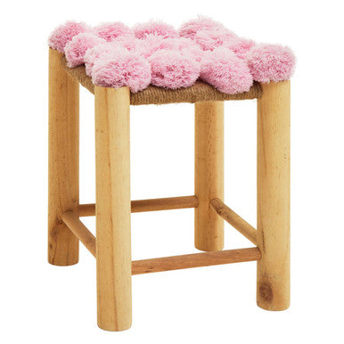 West Village Pink Pom Pom Wooden Stool