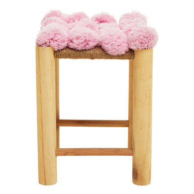 West Village Pink Pom Pom Wooden Stool