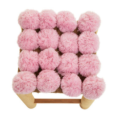 West Village Pink Pom Pom Wooden Stool