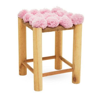 West Village Pink Pom Pom Wooden Stool