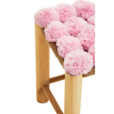 West Village Pink Pom Pom Wooden Stool