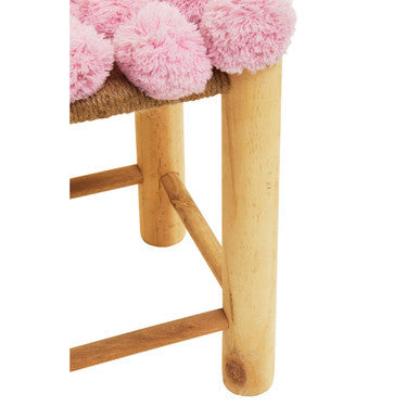 West Village Pink Pom Pom Wooden Stool