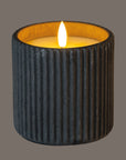 Large Grey Ribbed LED Candle with Natural Glow