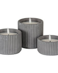 Large Grey Ribbed LED Candle with Natural Glow