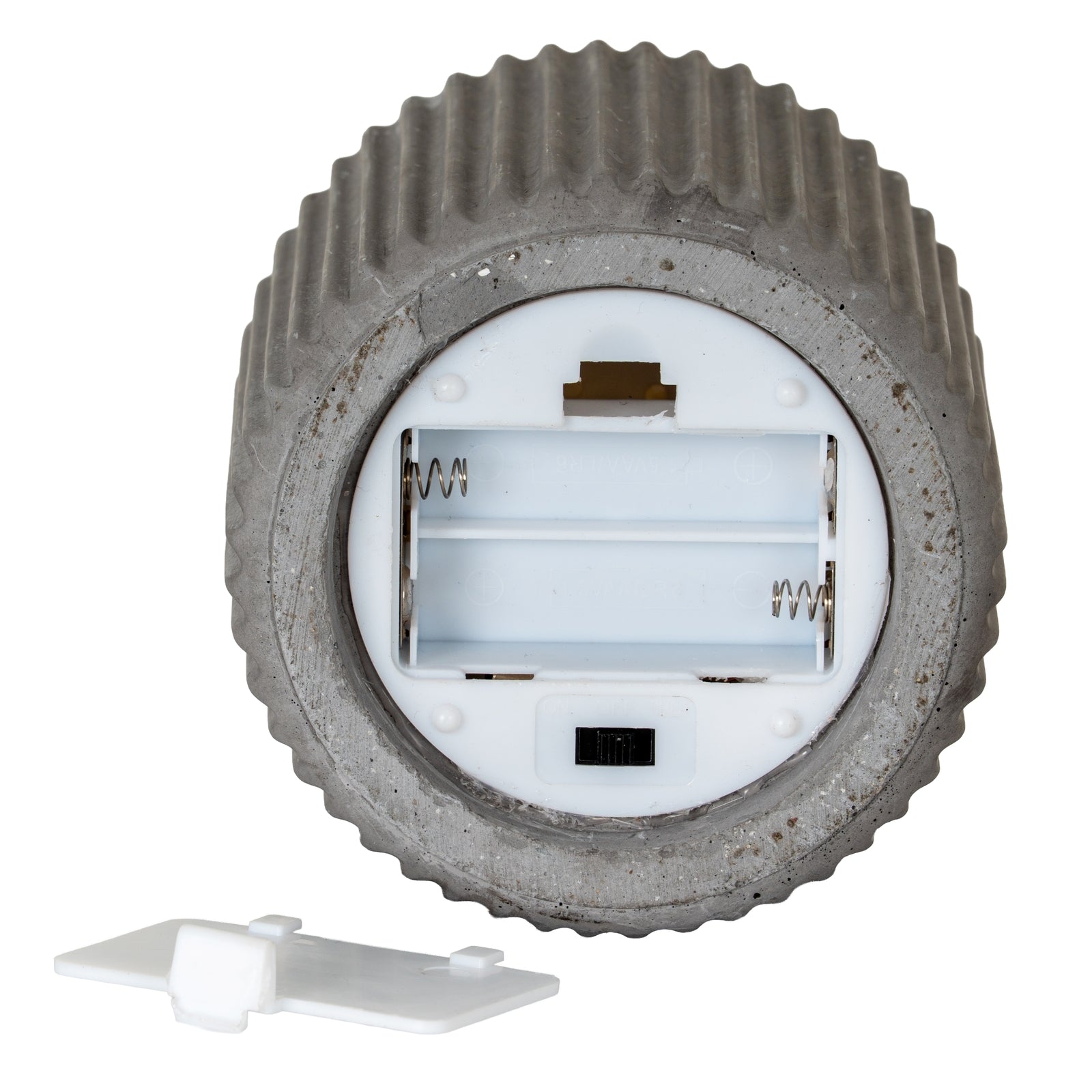 Large Grey Ribbed LED Candle with Natural Glow