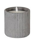 Large Grey Ribbed LED Candle with Natural Glow