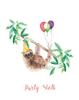 Party Sloth hand painted greetings card