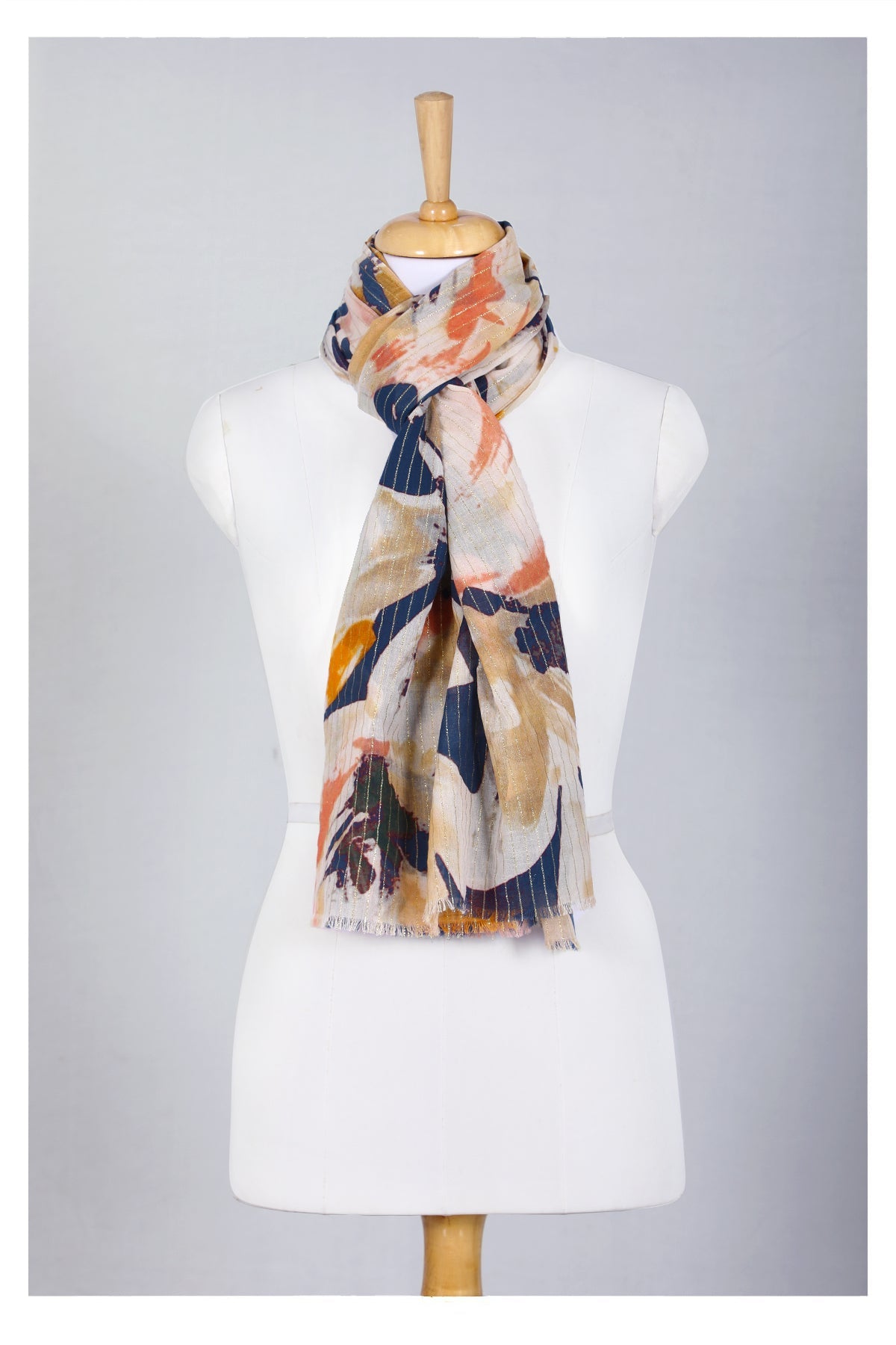 Midnight Bloom Cotton Scarf - Navy
