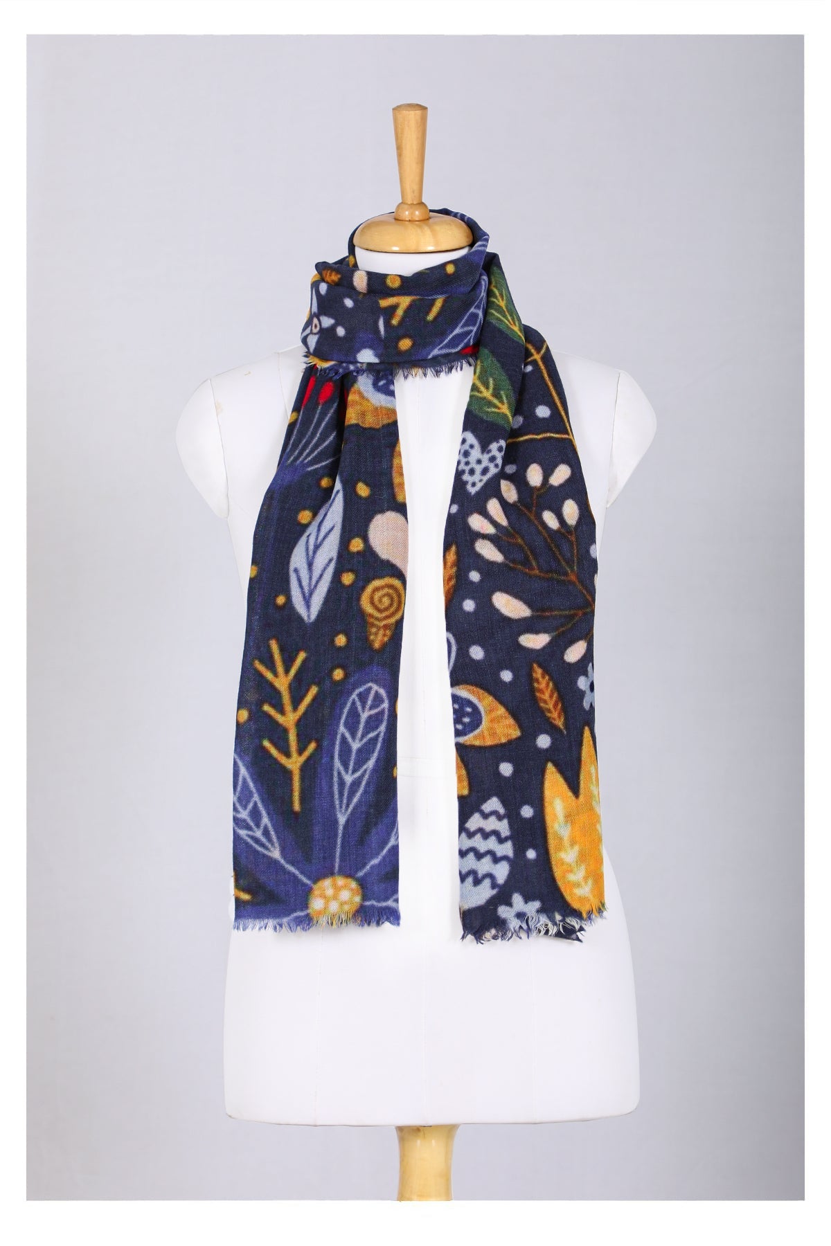 Enchanted Forest Wool Scarf - Navy