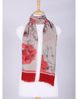 Floral Elegance Wool Scarf - Off-White Red