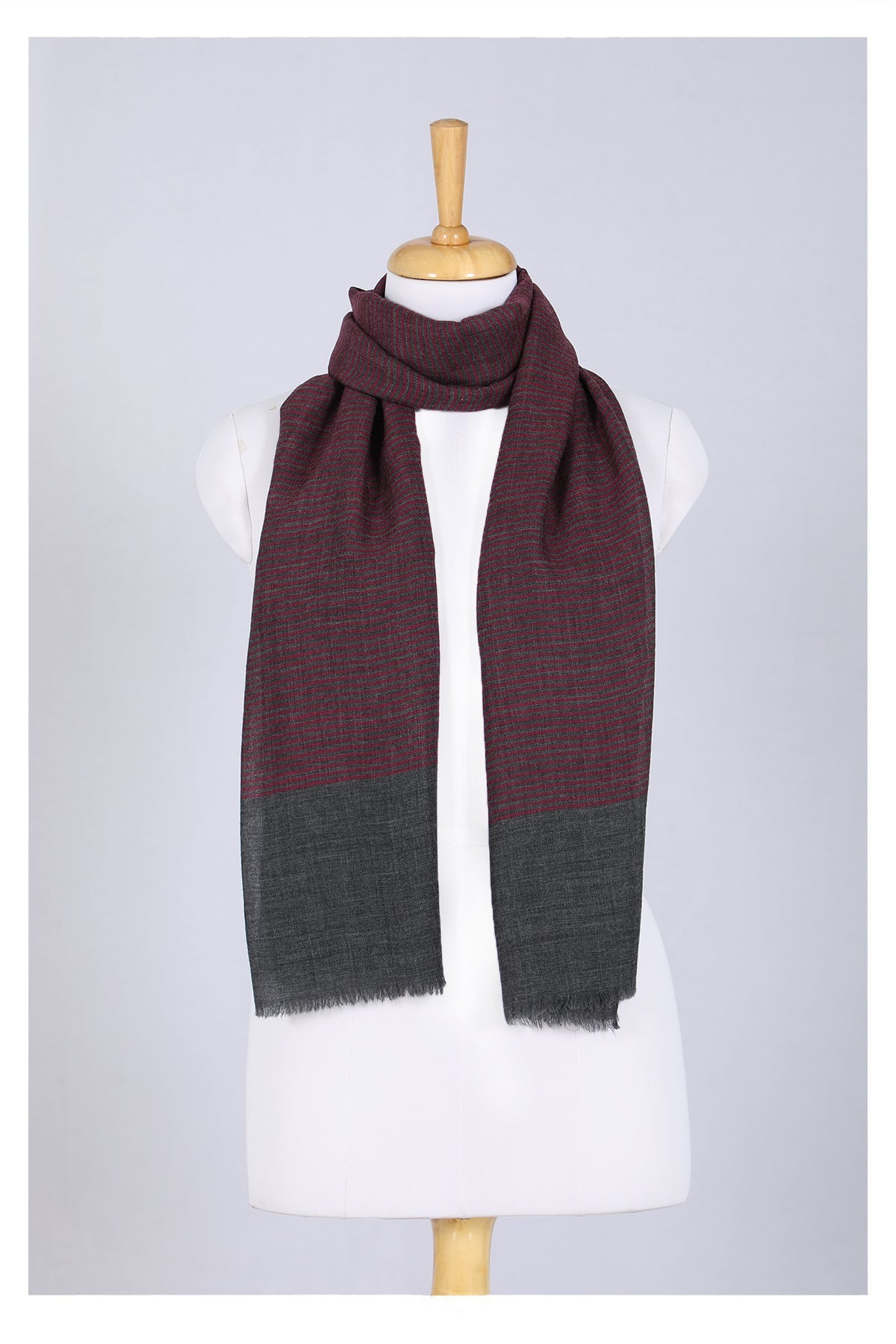 Twilight Stripes Wool Scarf - Grey Maroon