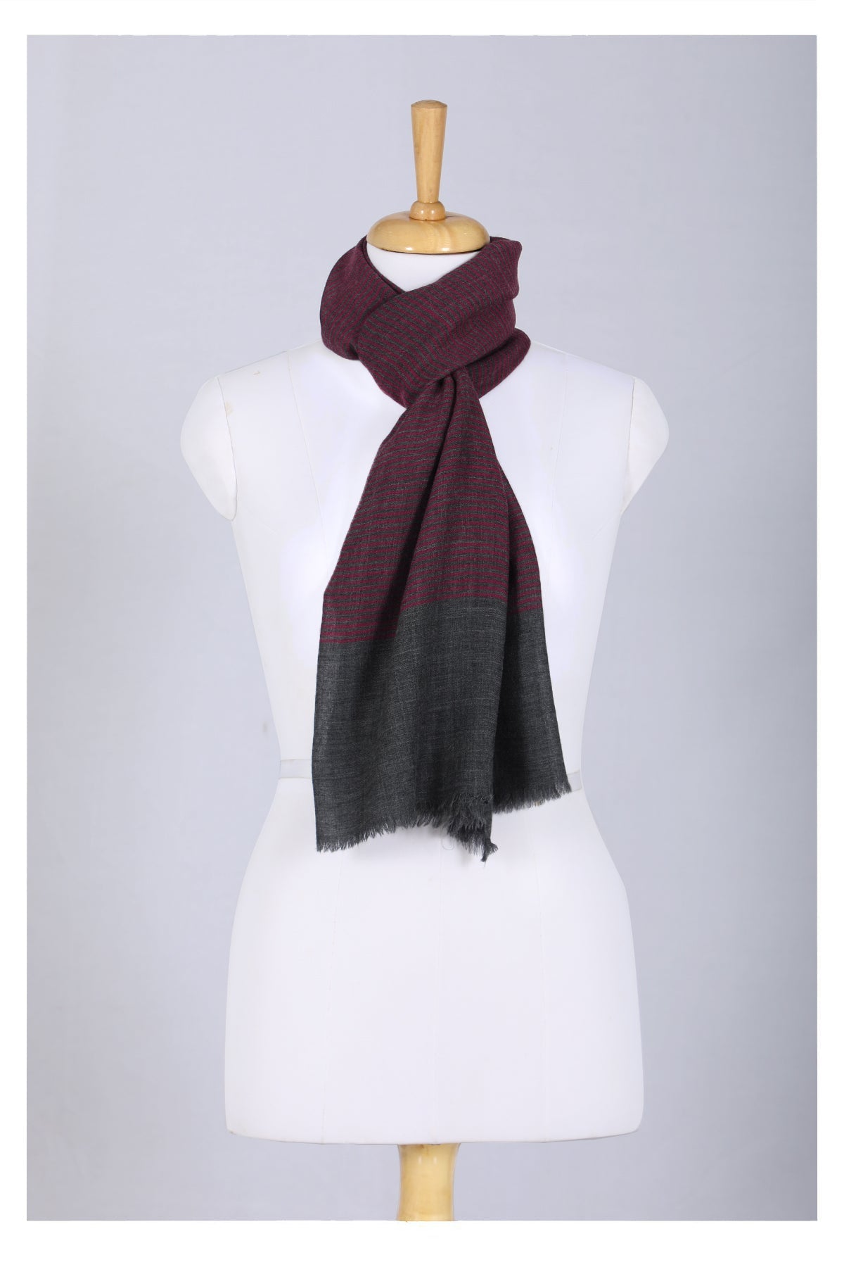 Twilight Stripes Wool Scarf - Grey Maroon