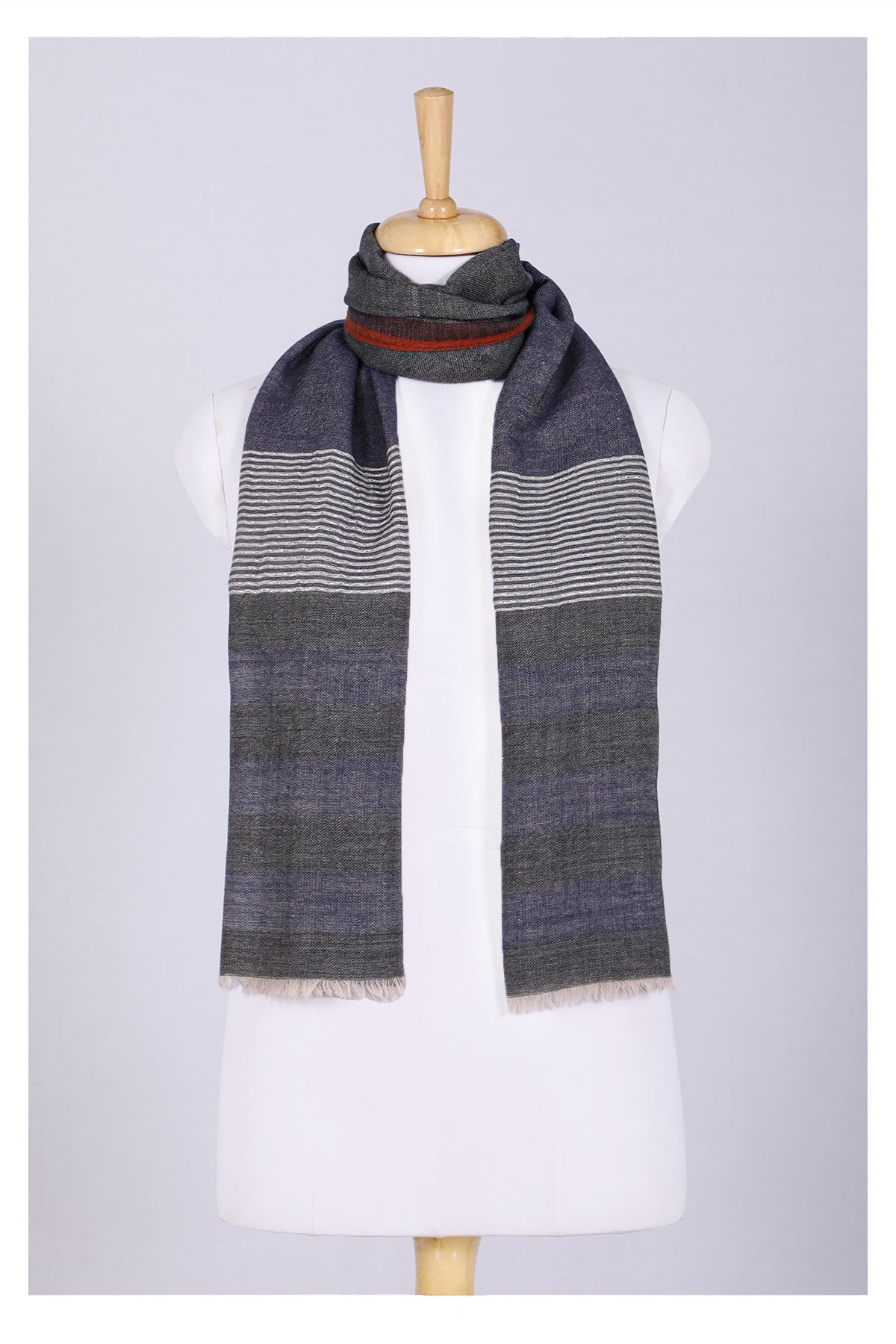 Celestial Glow Stripes Wool Scarf - Grey Blue