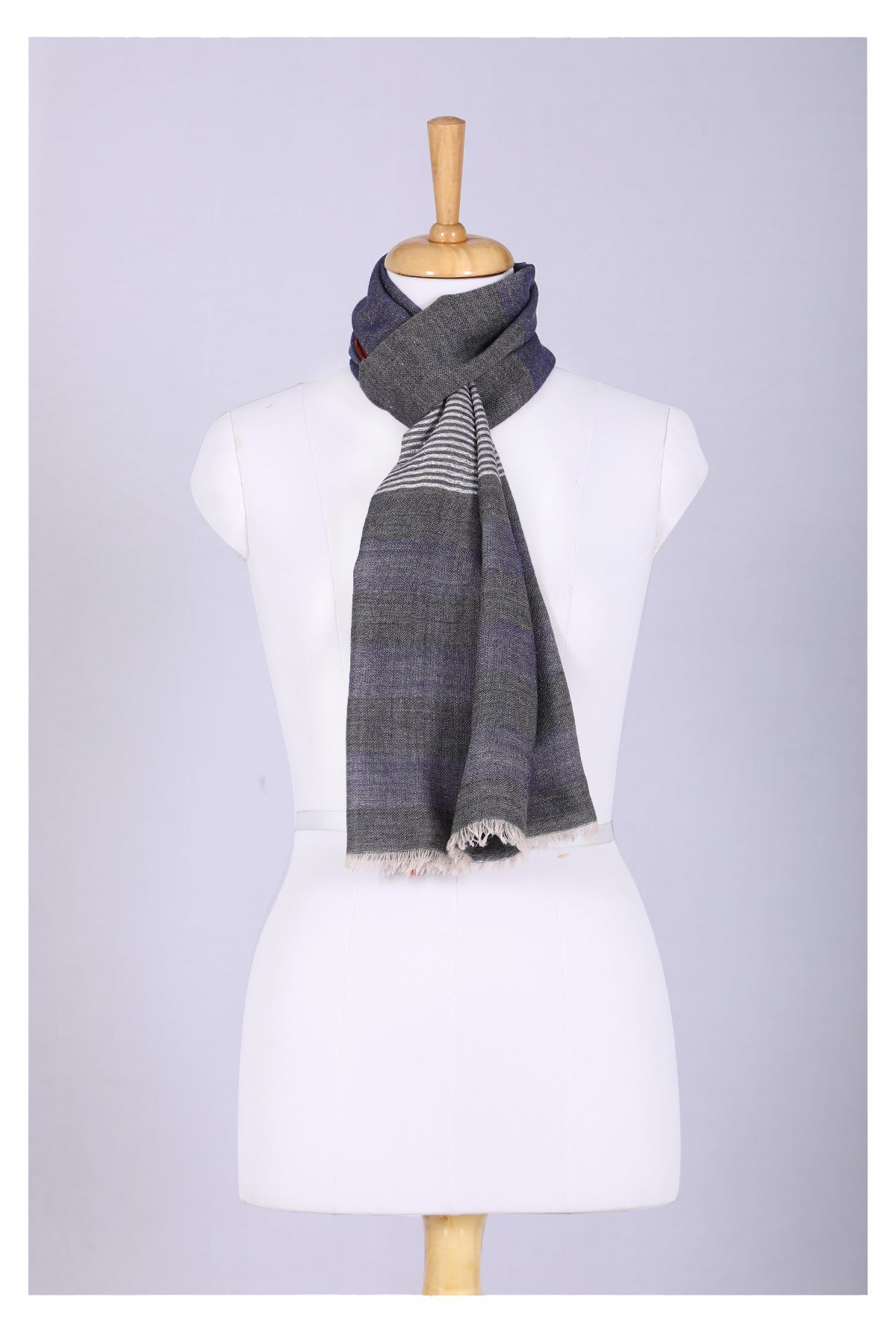 Celestial Glow Stripes Wool Scarf - Grey Blue