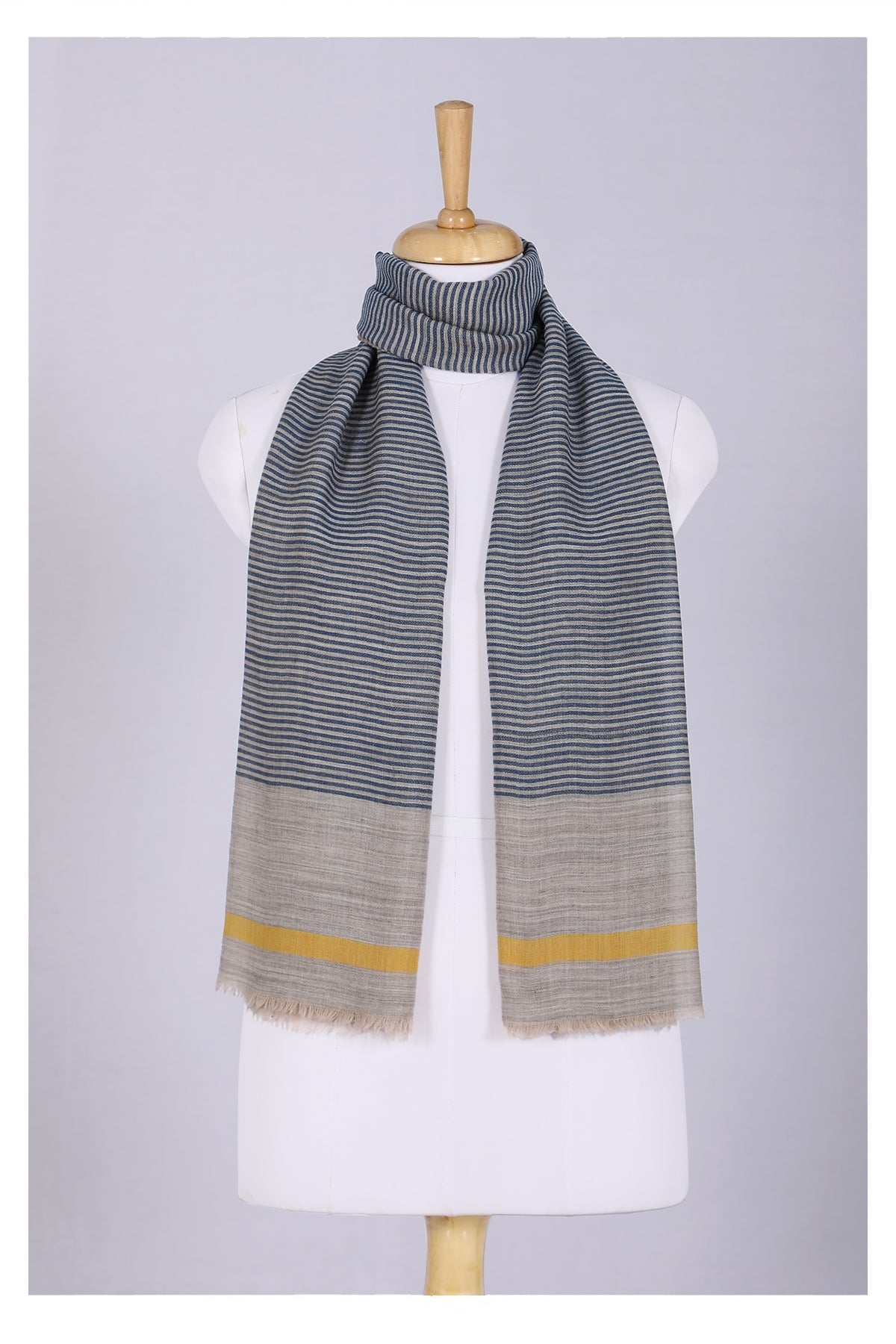 Serene Stride Stripes Wool Scarf - Beige Blue