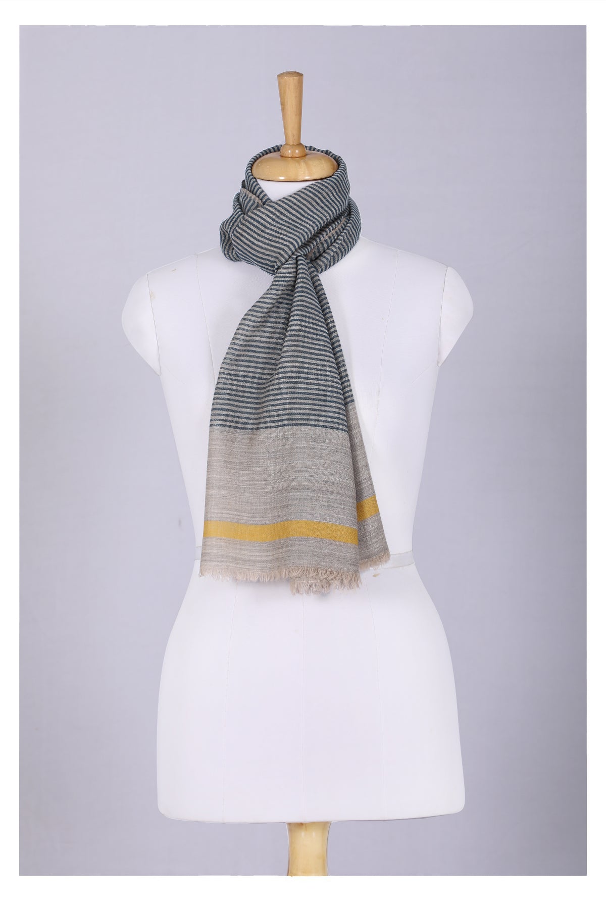 Serene Stride Stripes Wool Scarf - Beige Blue