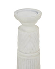 White Carved Wooden Candle Holder Medium