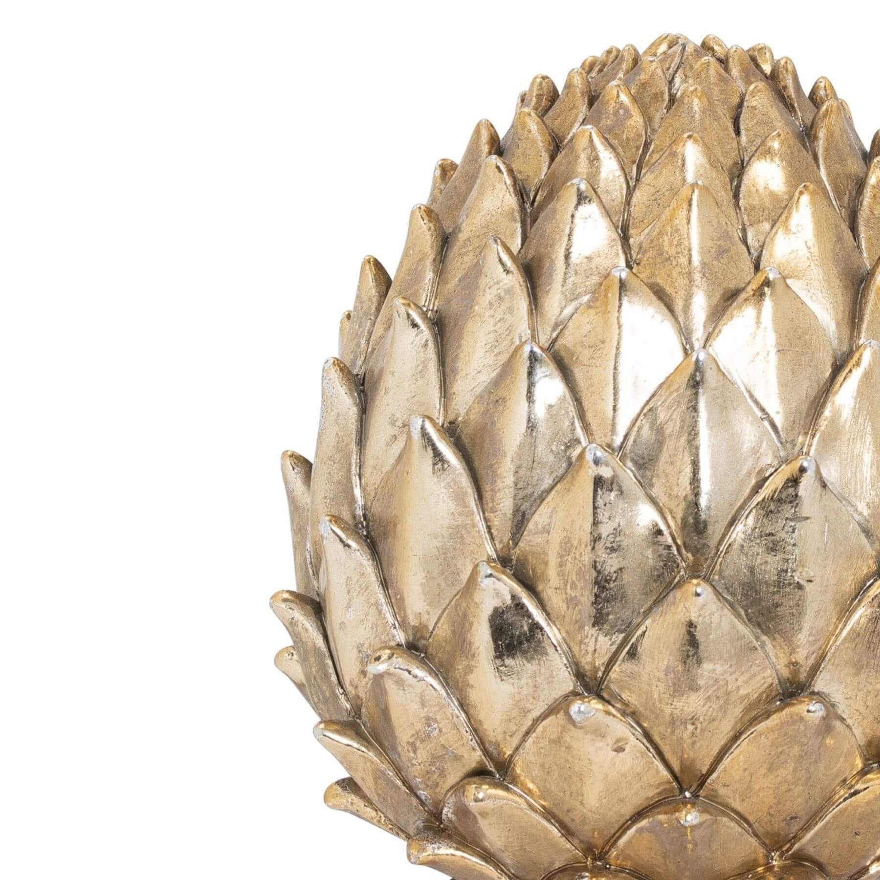 Metallic gold ceramic pinecone finial with intricate detailing, 30cm tall, for modern or traditional home decor accent. by RoomLondon at brixbailey.com