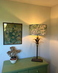 White flowers velvet drum lampshade/ ceiling shade with a white lining