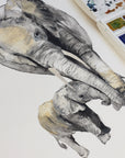 Elephant Mum and Baby Watercolour Print