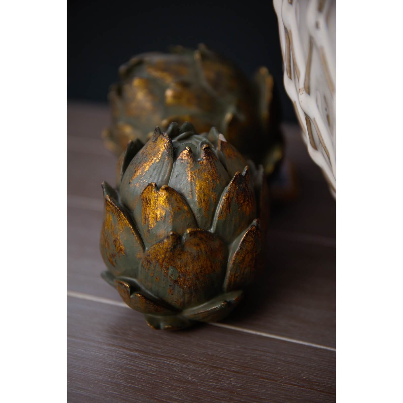 Bronze artichoke sculpture with antiqued patina, handcrafted botanical decor for home or shelf display by Sostter at brixbailey.com