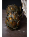 Bronze artichoke sculpture with antiqued patina, handcrafted botanical decor for home or shelf display by Sostter at brixbailey.com