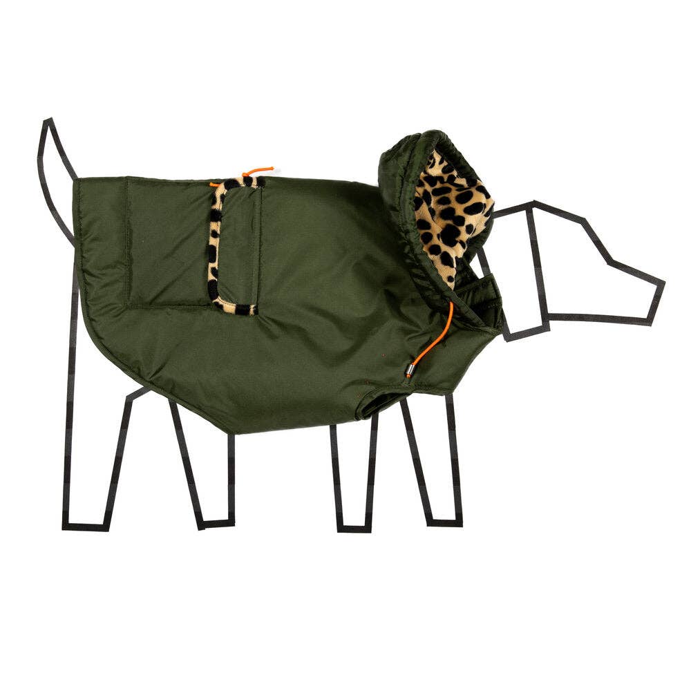 Olive &amp; Animal Print Trim Puffer Jacket