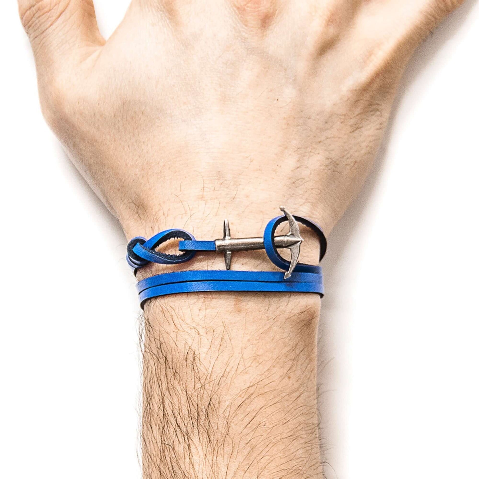 Admiral Anchor Silver and Flat Leather Bracelet - Royal Blue