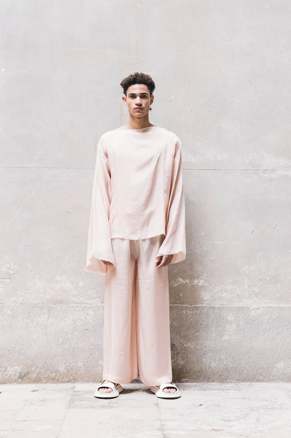Long Wide Summer Pants in Cyclamen and Powder Pink