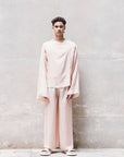 Long Wide Summer Pants in Cyclamen and Powder Pink