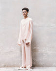 Long Wide Summer Pants in Cyclamen and Powder Pink