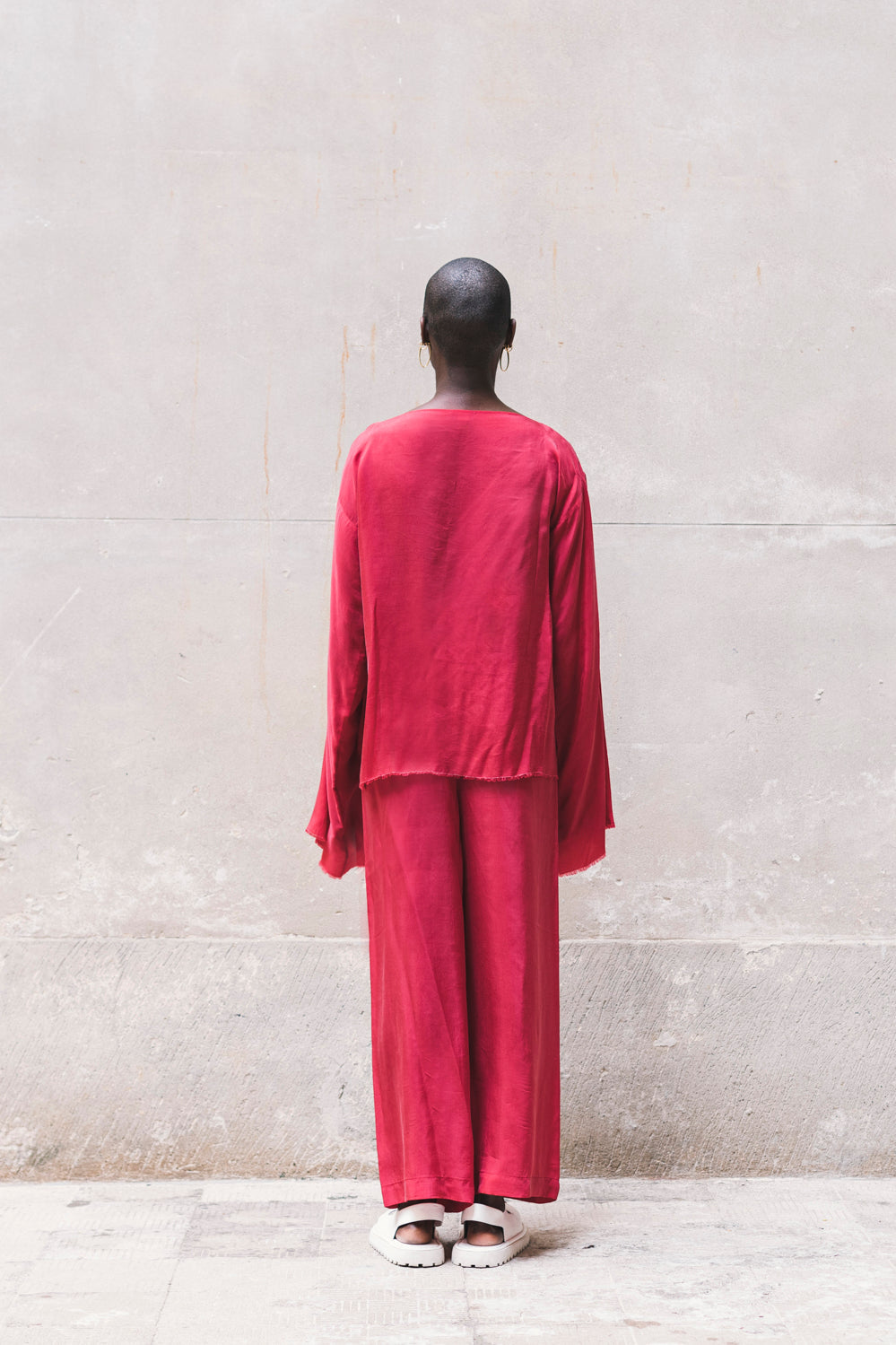 Long Wide Summer Pants in Cyclamen and Powder Pink