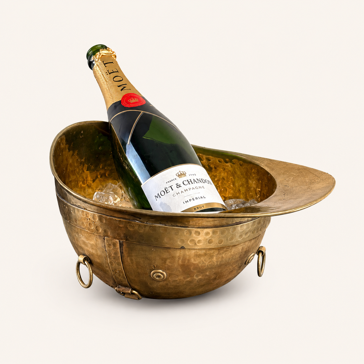 Solid Antique Brass Polo Helmet Champagne Ice Bucket | Wine Cooler