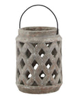 Large Walnut Brown Ceramic Lantern with Lattice Glow
