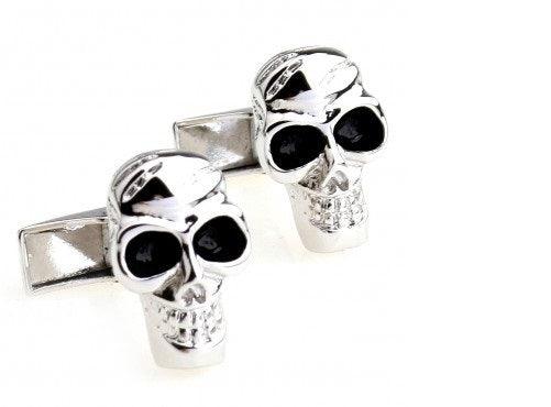 silver coloured skull head design cufflinks