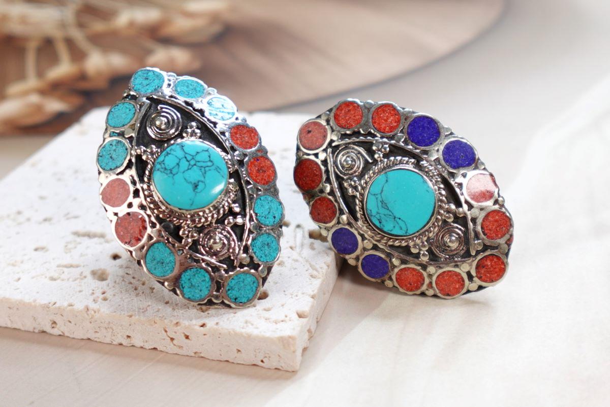 Bohemian Turquoise Statement Ring – Multicoloured Inlay
