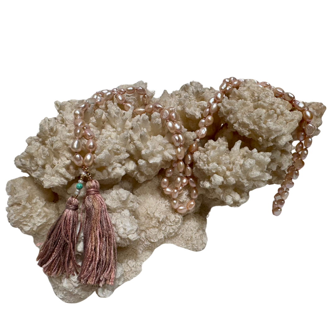 Vandayati Mala | Peach & White Pearl Mala for Reverence, Praise & Devotional Love-1