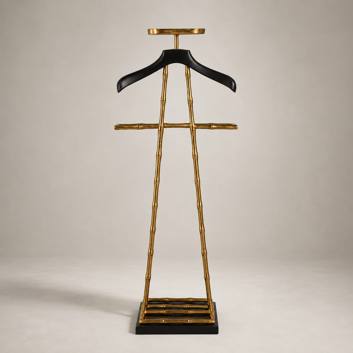 Luxury Dressboy Vintage Brass &amp; Black Leather Valet Suit &amp; Clothes Stand