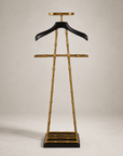 Luxury Dressboy Vintage Brass & Black Leather Valet Suit & Clothes Stand