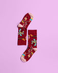 Luxury floral socks for women, soft cotton blend with leaves and spring flowers design, best-selling trendy socks by Body and I at brixbailey.com