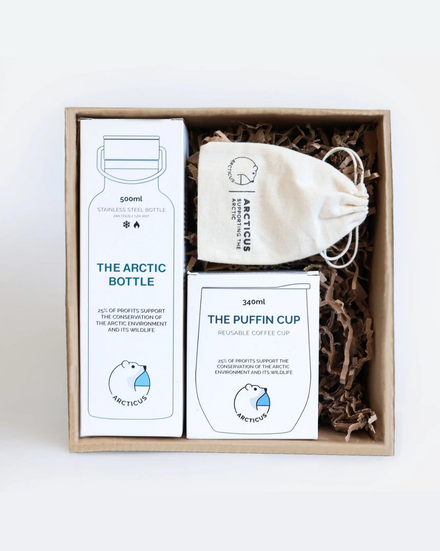 Luxury Arctic Box with premium Arcticus bestsellers, Arctic Bottle, Puffin Cup, and black Arctic Circle Bracelet by Arcticus at brixbailey.com